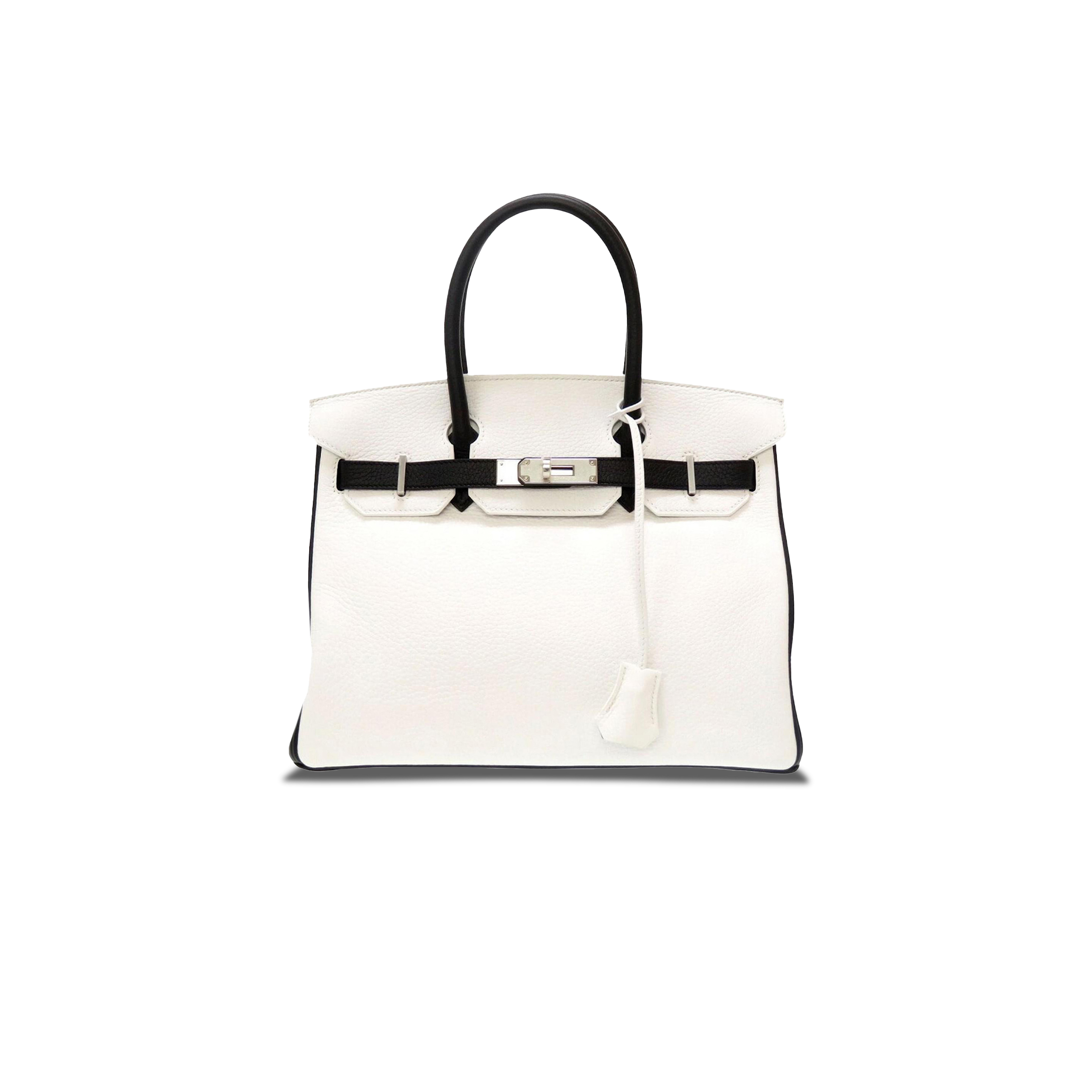 H**mes master birkin 30 togo leather milkshake white and black silver buckle handbag 982147 (30*23*15cm)